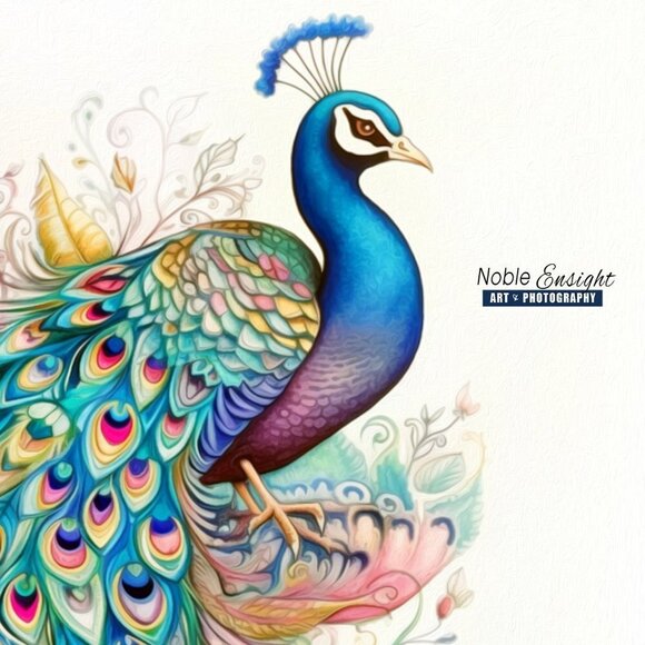 16x20 Peacock Bird Watercolor‎ Oil Painting Fantasy Art Poster - Picture 2 of 6